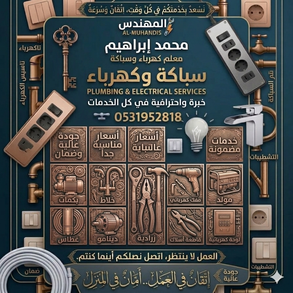 سباك وكهرباء بلمدينة المنورة. تاسيس وتشطيب وصيانة
عمل مضمون واسعار مناسبة